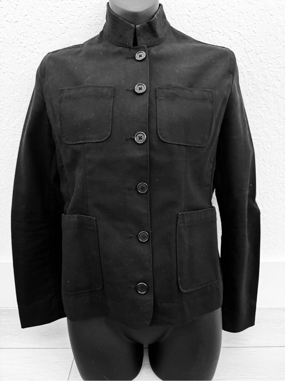 Banana Republic 100% Linen Black Utility Button-Up Stand Collar Jacket
